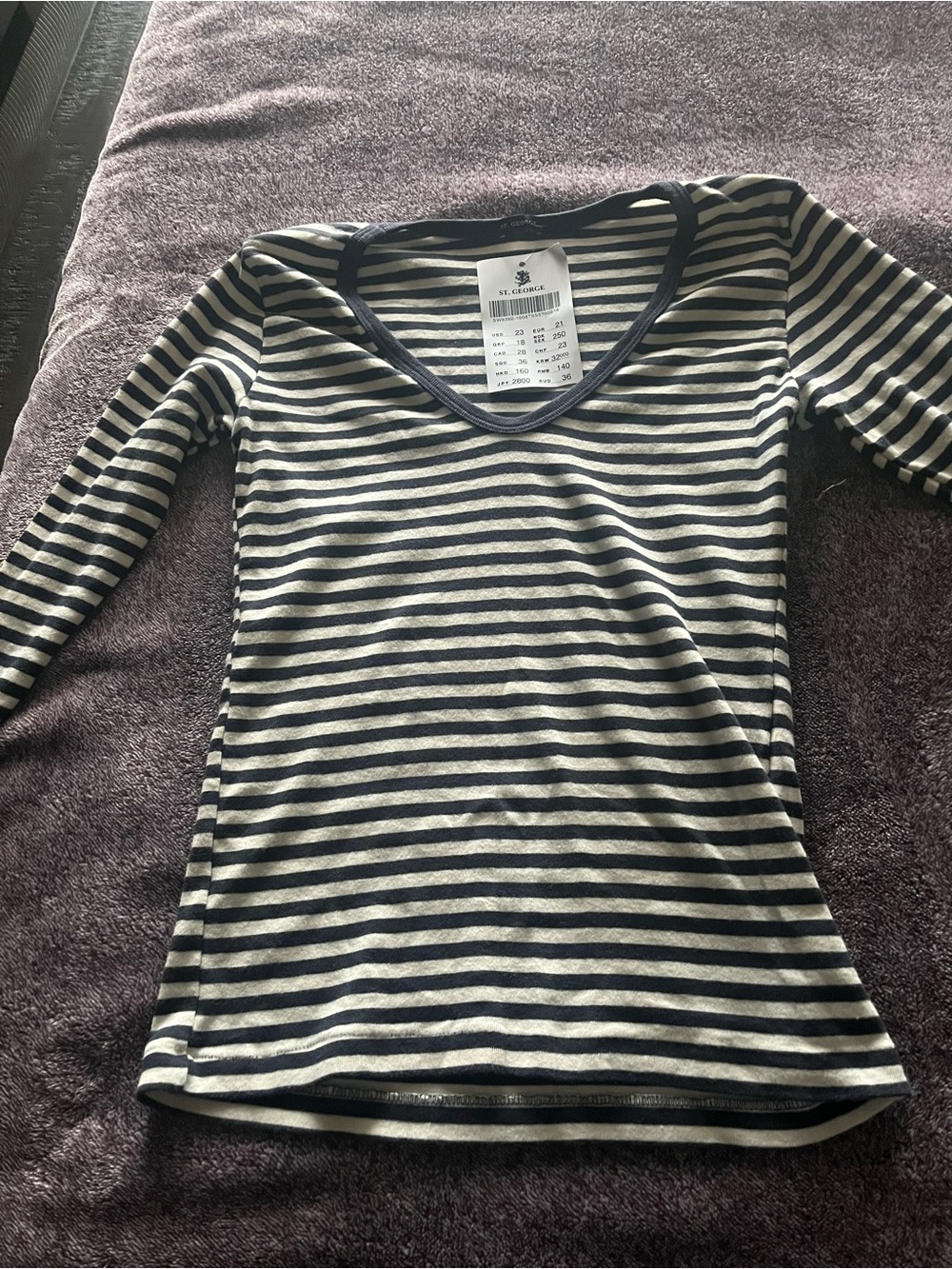 George Black and White Striped Women's Scoop Neck Top